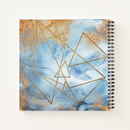 Gold Blue Waterverf Abstract Name Script Notitieboek (Achterkant)