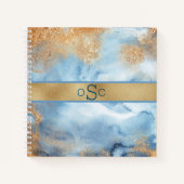 Gold Blue Waterverf Abstracte monogram schets Notitieboek (Voorkant)