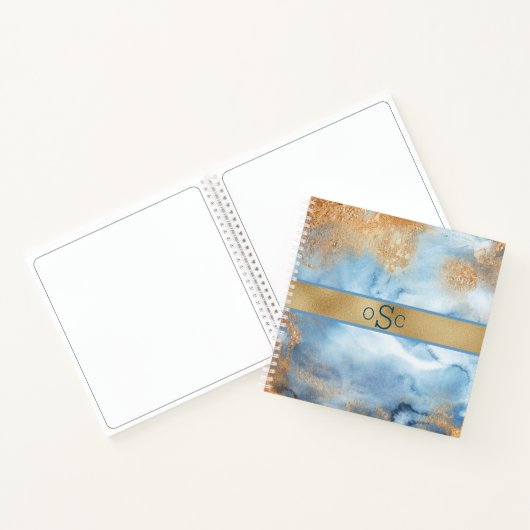 Gold Blue Waterverf Abstracte monogram schets Notitieboek (Binnen)