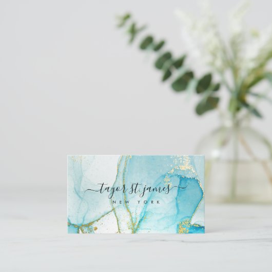 Gold Blue Waterverf Calligraphy Painter Visitekaartje (Staand voorkant)