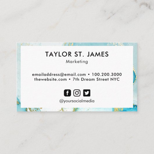 Gold Blue Waterverf Calligraphy Painter Visitekaartje (Achterkant)