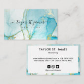 Gold Blue Waterverf Calligraphy Painter Visitekaartje (Voorkant / Achterkant)