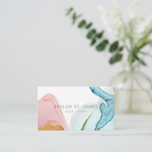 Gold Blue-Waterverf schilderend Splatter Business  Visitekaartje (Staand voorkant)