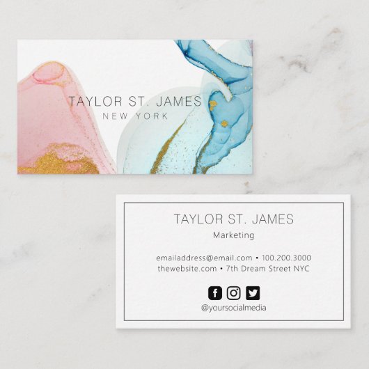 Gold Blue-Waterverf schilderend Splatter Business  Visitekaartje (Voorkant / Achterkant)