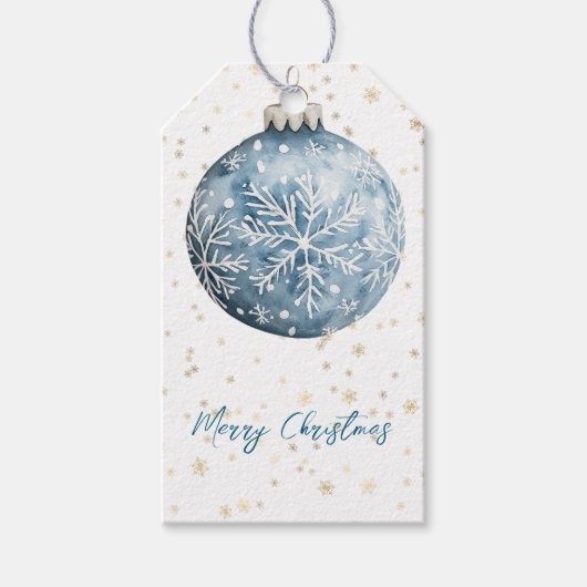 Gold Blue White Christmas Snowflakes Ornament Cadeaulabel (Voorkant)