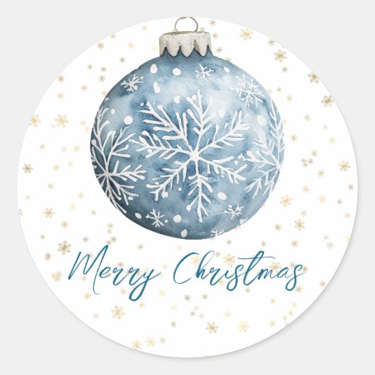 Gold Blue White Christmas Snowflakes Ornament Ronde Sticker (Voorkant)