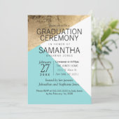 Gold Blue White Geo Triangles Afstuderen Ceremony Kaart (Staand voorkant)