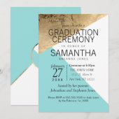 Gold Blue White Geo Triangles Afstuderen Ceremony Kaart (Voorkant / Achterkant)