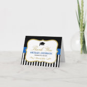 Gold Blue White Stripes Afstuderen Hartelijk dank Bedankkaart (Voorkant)