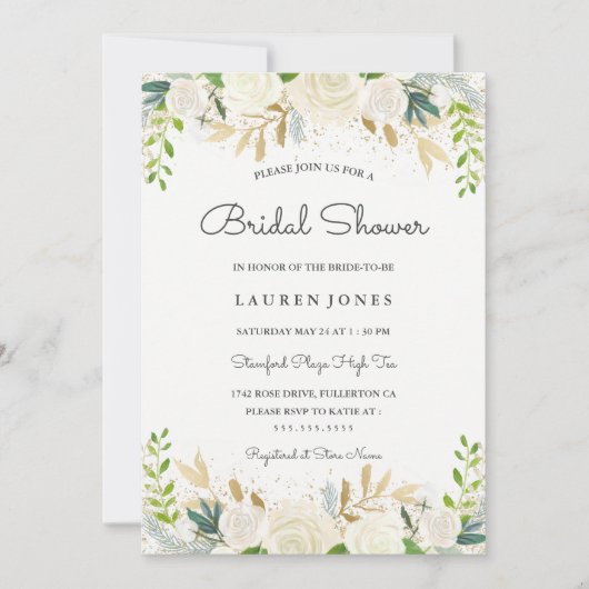 Gold Blush Bloemen Bruids Douche Uitnodiging (Voorkant)