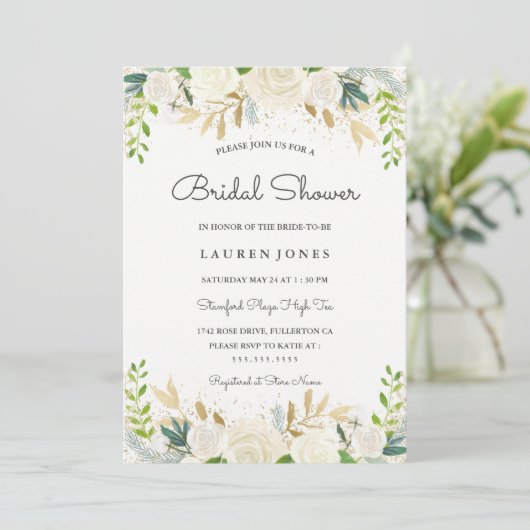 Gold Blush Bloemen Bruids Douche Uitnodiging (Staand voorkant)