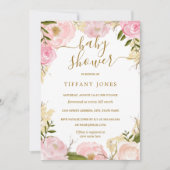 Gold Blush Bloemen Waterverf Meisje Baby shower Kaart (Voorkant)