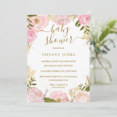 Gold Blush Bloemen Waterverf Meisje Baby shower Kaart (Staand voorkant)
