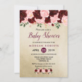 Gold Blush Burgundy Floral Baby shower Kaart (Voorkant)
