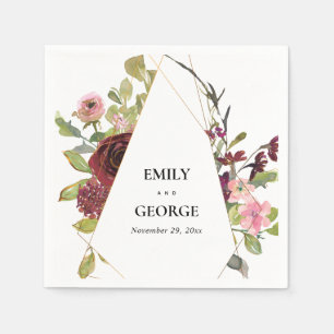 GOLD BLUSH BURGUNDY ROOS WATERVERF FLORAL WEDING SERVET