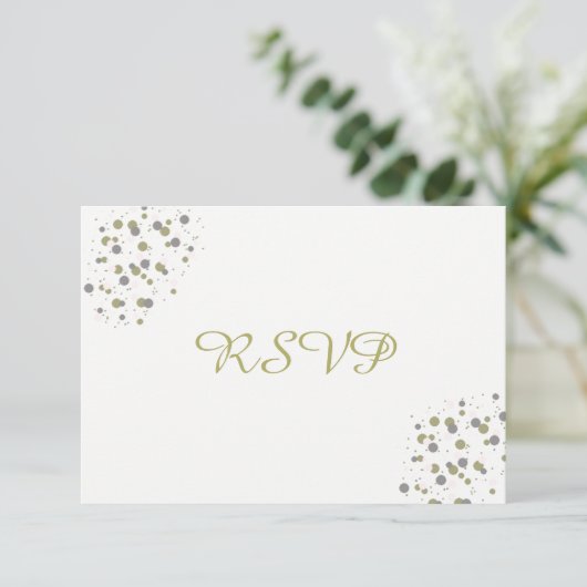 Gold Blush Confetti Stippen RSVP Kaartje (Staand voorkant)