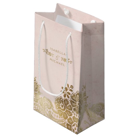 Gold blush elegant  lace bruiloft tas klein cadeauzakje (Voorkant Gekanteld)