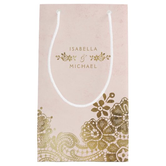 Gold blush elegant lace bruiloft tas klein cadeauzakje (Voorkant)