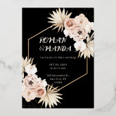 Gold Blush esthetische pampas bruiloft Folie Uitnodiging (Voorkant)