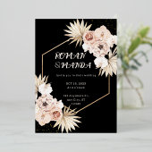 Gold Blush esthetische pampas bruiloft Folie Uitnodiging (Staand Voorkant)