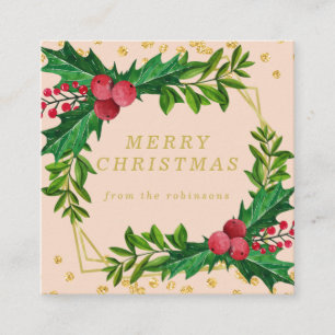 Gold Blush Family Merry kerst Holly Glitter Vierkante Visitekaartje