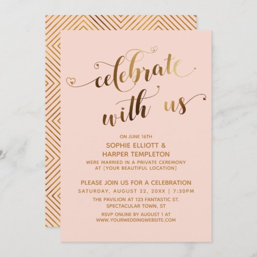 Gold & Blush-feestdag met Amerikaanse postweddensc Kaart (Voorkant / Achterkant)