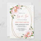 Gold Blush Floral Sip & See Baby Girl Shower Kaart (Voorkant)
