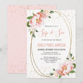 Gold Blush Floral Sip & See Baby Girl Shower Kaart (Voorkant / Achterkant)