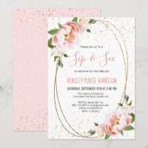Gold Blush Floral Sip & See Baby Girl Shower