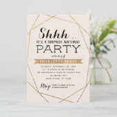 Gold Blush Geometric Shh Surprise Birthday Party Kaart (Staand voorkant)
