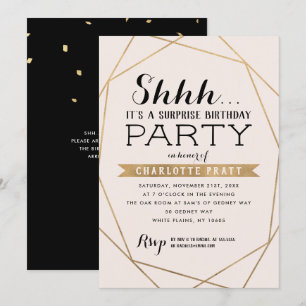 Gold Blush Geometric Shh Surprise Birthday Party Kaart
