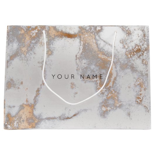 Gold Blush Marble Metallic Gift Grey Silver Roos Large Cadeautasje (Voorkant)