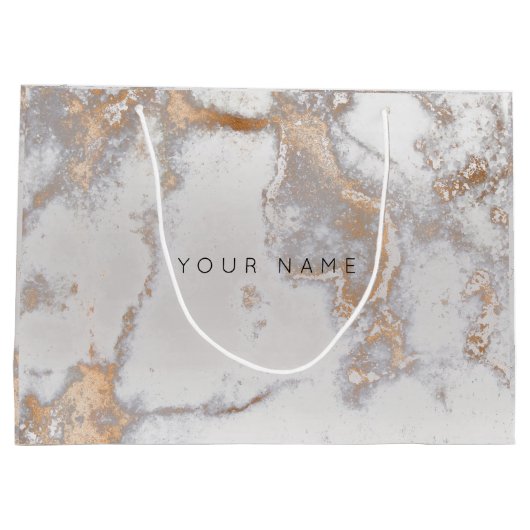Gold Blush Marble Metallic Gift Grey Silver Roos Large Cadeautasje (Achterkant)