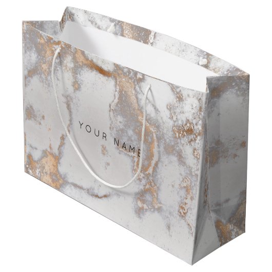 Gold Blush Marble Metallic Gift Grey Silver Roos Large Cadeautasje (Achterkant Gekanteld)