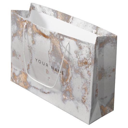 Gold Blush Marble Metallic Gift Grey Silver Roos Large Cadeautasje (Voorkant Gekanteld)