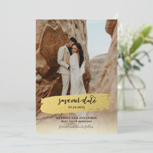 Gold Blush Modern foto Save The Date (Staand voorkant)