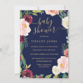 Gold Blush Navy Floral Baby shower Uitnodigen Kaart (Voorkant)