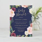 Gold Blush Navy Floral Baby shower Uitnodigen Kaart (Staand voorkant)