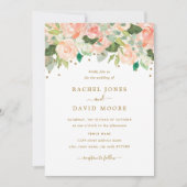 Gold Blush Perzik Bloemen Waterverf bruiloft Uitno Kaart (Voorkant)