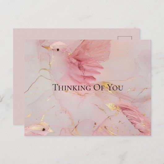 Gold Blush Pink Birds Baby shower Briefkaart (Voorkant / Achterkant)