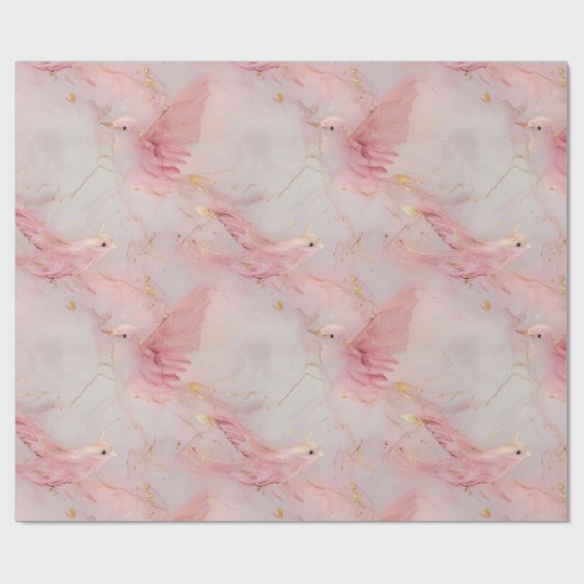 Gold Blush Pink Birds Baby shower Cadeaupapier (Vlak)