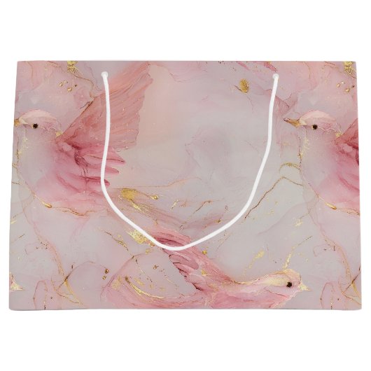 Gold Blush Pink Birds Baby shower Groot Cadeauzakje (Voorkant)