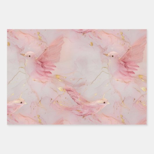 Gold Blush Pink Birds Baby shower Inpakpapier Vel (Voorkant 3)