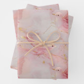 Gold Blush Pink Birds Baby shower Inpakpapier Vel (In situ)