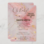 Gold Blush Pink Birds Baby shower Kaart (Voorkant / Achterkant)