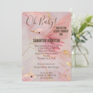 Gold Blush Pink Birds Baby shower Kaart