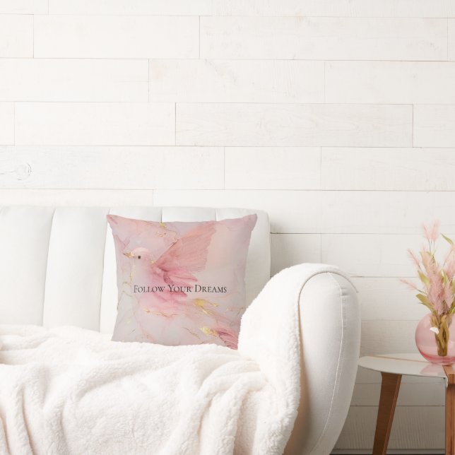 Gold Blush Pink Birds Baby shower Kussen (Bank)