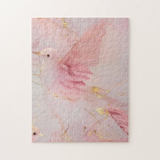 Gold Blush Pink Birds Baby shower Legpuzzel (Verticaal)