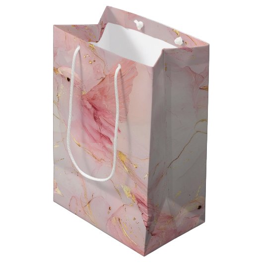 Gold Blush Pink Birds Baby shower Medium Cadeauzakje (Voorkant Gekanteld)