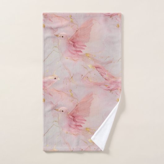 Gold Blush Pink Birds Bad Handdoek (Handdoek)